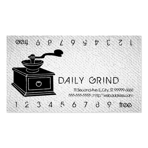Coffee Grinder / Loyalty Punch on Textured Look Business Cards (front side)