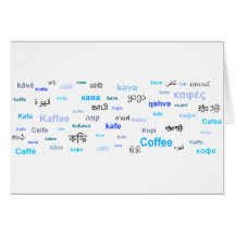 Coffee in different languages - blue card