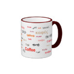 Coffee in different languages (red) coffee mugs