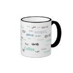 Coffee in different languages (turquoise) coffee mug