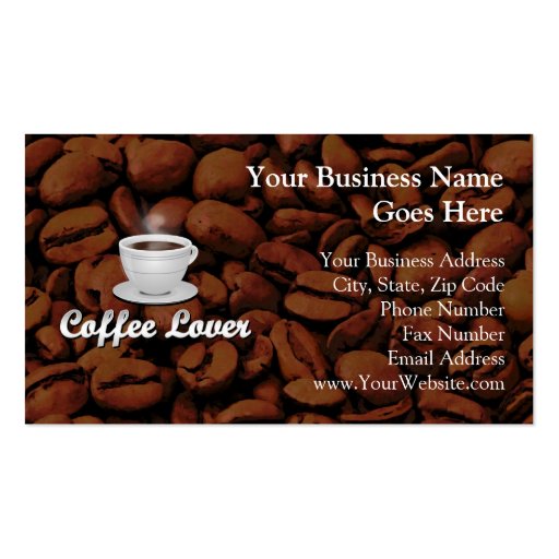 Coffee Lover, White Cup/Brown Beans Business Card (front side)