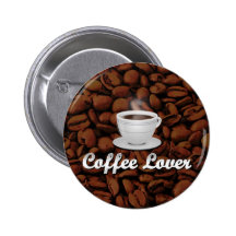 Coffee Lover, White Cup/Brown Beans Buttons