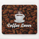 Coffee Lover, White Cup/Brown Beans Mousepad