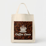 Coffee Lover, White Cup/Brown Beans Tote Bag