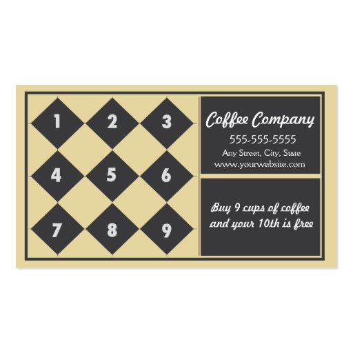 Coffee Loyalty Business Card Punch Card (front side)