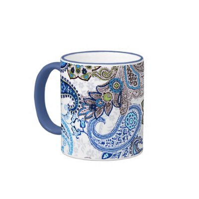 coffee mug blue paisley