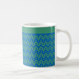 Coffee Mug, Emerald and Blue Geometric Pattern