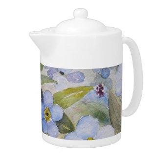 COFFEE POT with Forget me not watercolor design. teapot