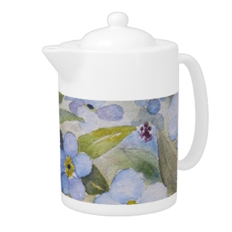 COFFEE POT with Forget me not watercolor design.