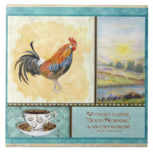 Coffee & Rooster Funny Sayings Kitchen Art Decor Tile