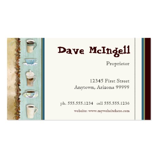 Coffee Shop Cappuccino, Espresso n Latte cards Business Card Template (back side)