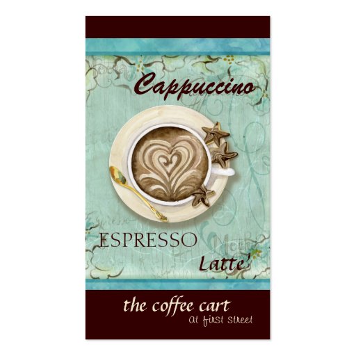 Coffee Shop Cappuccino, Espresso n Latte cards Business Card Template (front side)