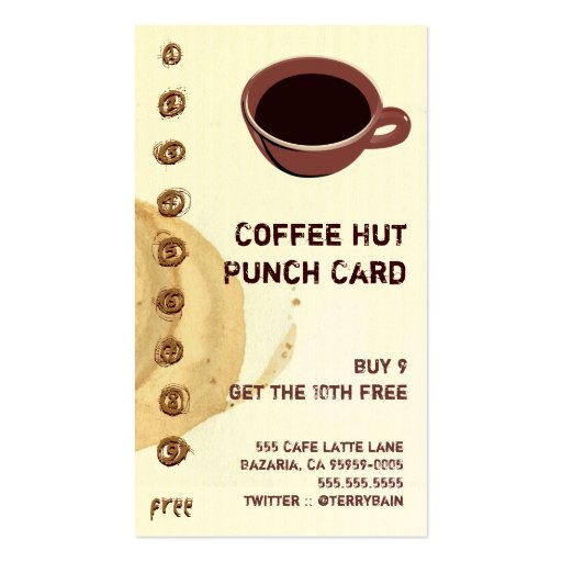 Coffee Stain and Cup Drink Punch Card Business Card Templates