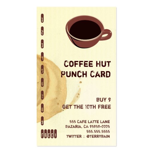 Coffee Stain and Cup Drink Punch Card Business Card