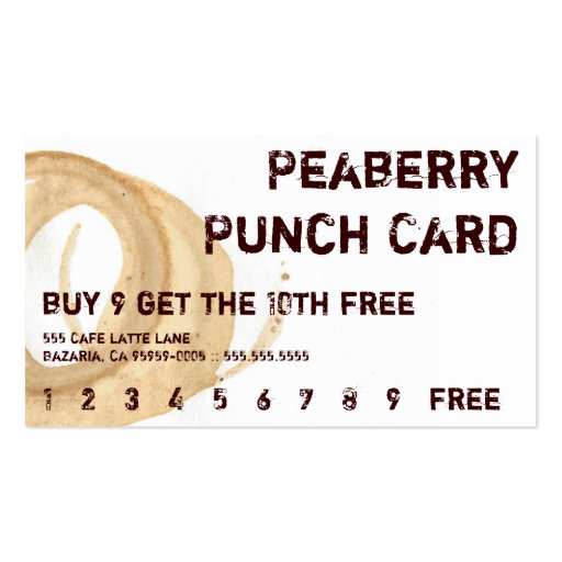 Coffee Stain Drink Punchcard Business Card Templates
