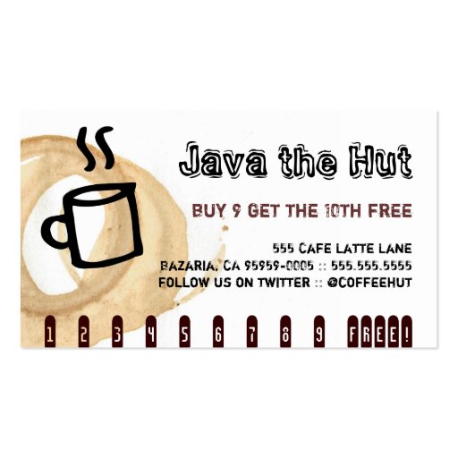 Coffee Stain Logo Drink Punch Card Business Card Templates (front side)