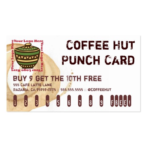 Coffee Stain Logo Drink Punch Card Business Card Template (front side)