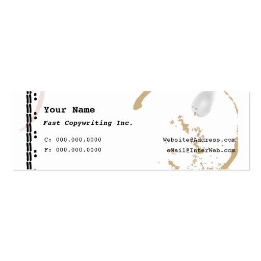 Coffee Stain Typewriter Art Skinny Business Cards (front side)