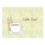 Coffee time with a cute rabbit post cards