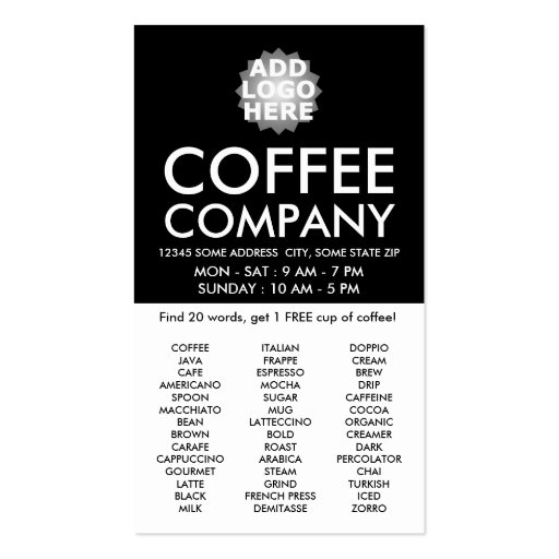 coffee-word-search-get-one-free-cup-business-card-zazzle