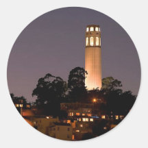 Coit Tower at Night Round Stickers