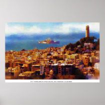 Coit Tower With View of Alcatraz Island Posters