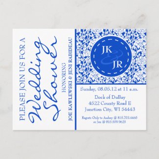 Colbalt Blue Flourish and Umbrella Bridal Shower Postcard