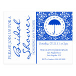 Colbalt Blue Flourish and Umbrella Bridal Shower Post Card