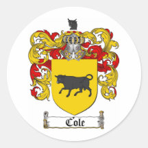 COLE FAMILY CREST -  COLE COAT OF ARMS STICKERS