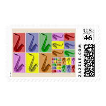 Collage of Colorful Saxophones Pattern Stamp