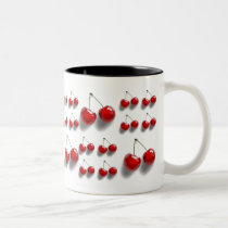 collage with cherries mugs