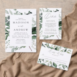 Abundant Greenery Black And Gold Frame Wedding Foil Invitation Zazzle