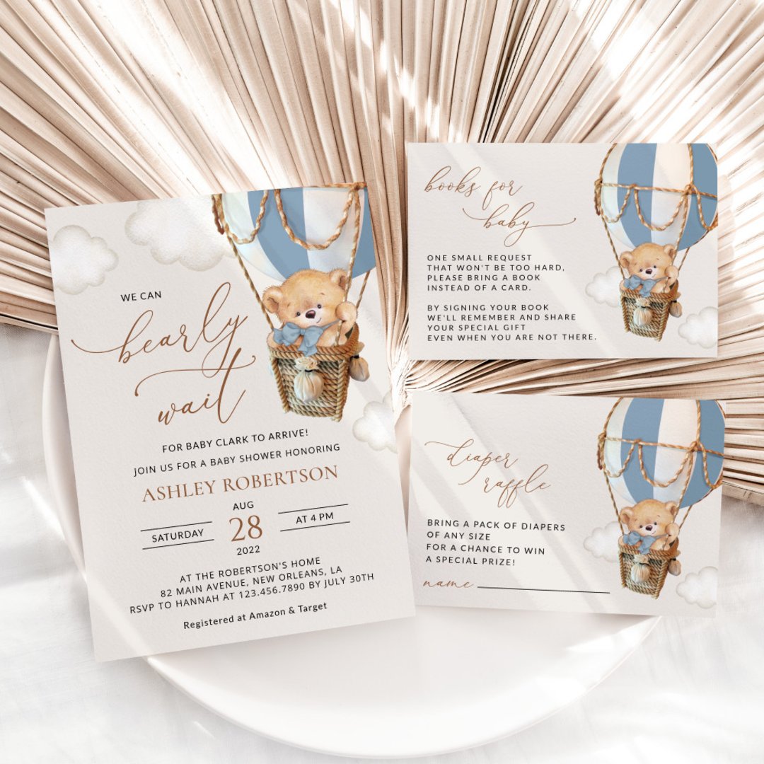 Bear Blue Hot Air Balloon Baby Shower Welcome Sign Zazzle