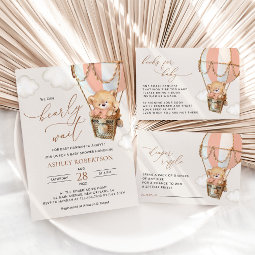 Teddy Bear Pink Hot Air Balloon Baby Shower Invitation Zazzle