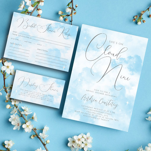 She S On Cloud Nine Dreamy Blue Bridal Shower Invitation Zazzle