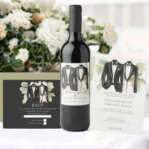 Elegant Gay Wedding Two Grooms In Suits Invitation Zazzle