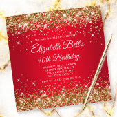 Faux Sparkly Gold Glitter Bright Red Ombre Invitation Zazzle