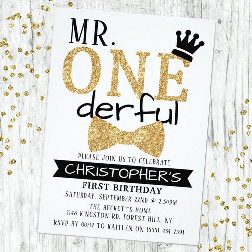 Mr Onederful St Birthday Photo Thank You Real Foil Invitation Zazzle