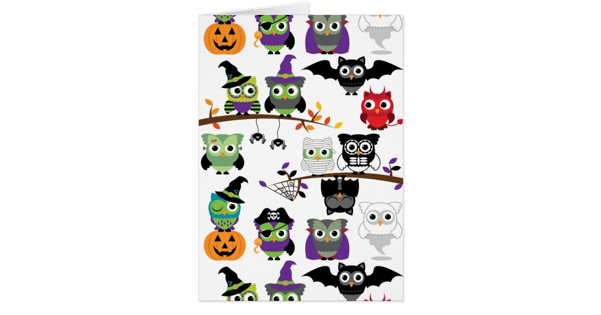 Collection Of Spooky Halloween Owls Card 