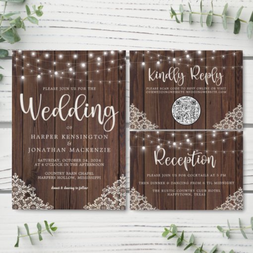 Budget Rustic Wood Lace String Lights Wedding Zazzle