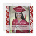 College Graduation Photo Monogram Damask Red Invitations