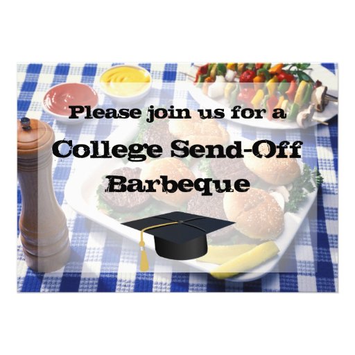 College Send-off BBQ Burgers on Table Personalized Custom Invitation