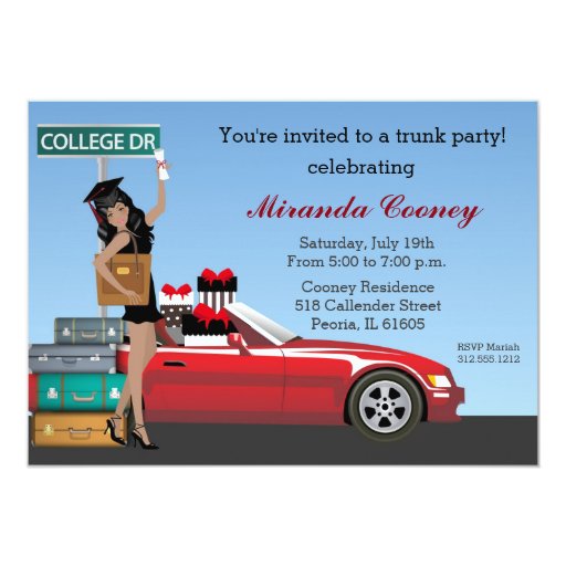 College Trunk Party Going Away Graduation 5x7 Paper Invitation Card