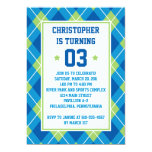 Collegiate Style Blue & Green Argyle 5X7 Birthday Personalized Invitations