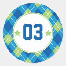 Collegiate Style Blue & Green Argyle Personalized Sticker