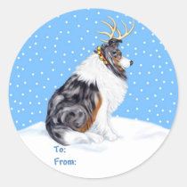 Collie Christmas Reindeer Blue Merle Gift Tags stickers