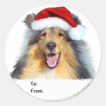 Collie Christmas Santa Gift Tags stickers