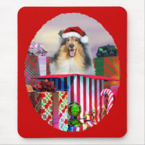 Collie Christmas Surpise mousepads