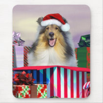 Collie Christmas Surpise mousepads