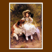 Collie Dog, Girl and Cat Poster Print posters